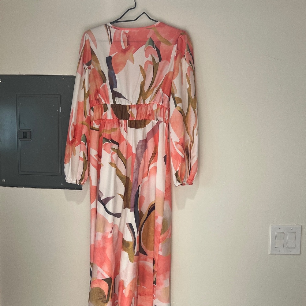 Women's Fall Boho Maxi Dress Casual Long‎ Sleeve V Neck Beach Flowy Dresse SZ M - Picture 4 of 6